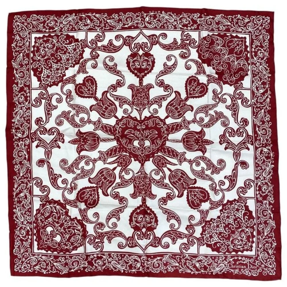 Christian Dior Scarf Accessory Silk Logo Bandana Pattern All Over Pattern White